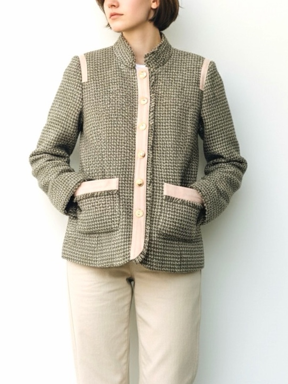 Sundance Olive Green Tweed Fall Blazer Jacket with Beige Trim Size 4
